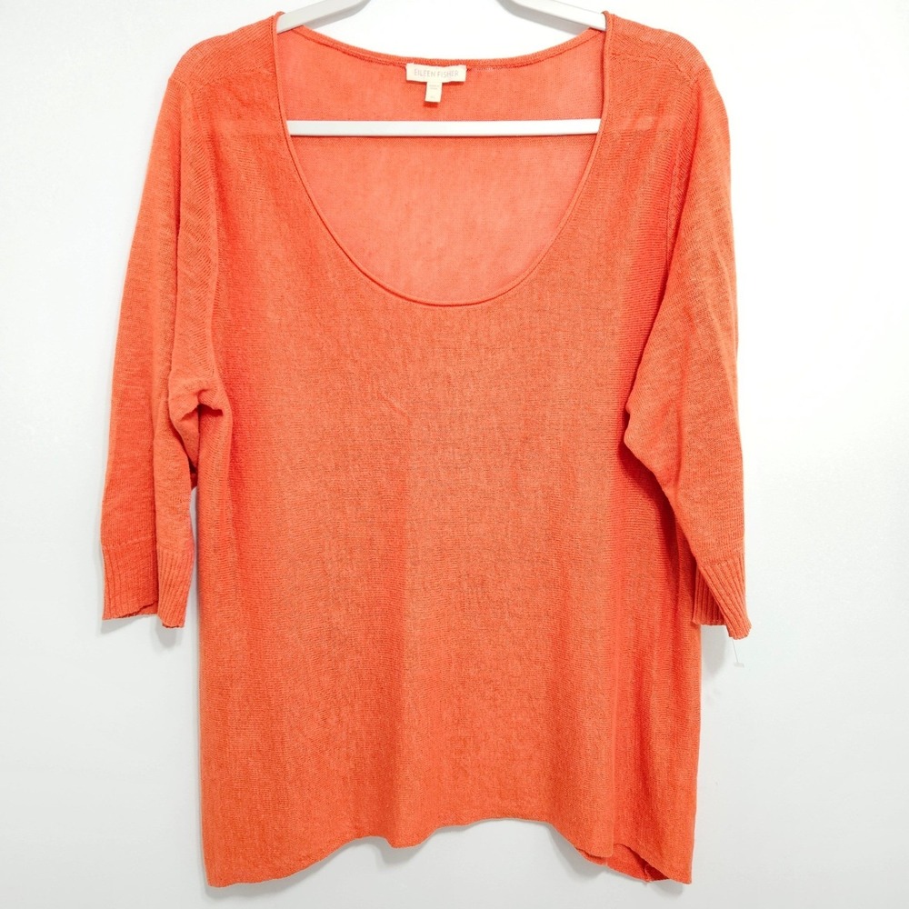 Eileen Fisher 100% Linen Top Knit Minimalist‎ Capsule Relaxed Boho Orange XL